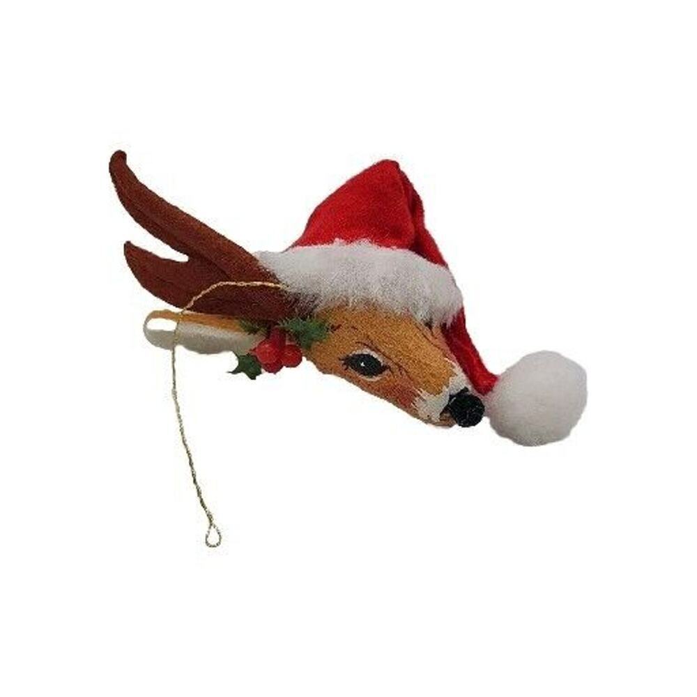 Vintage 1992 ANNALEE‎ Santa's Reindeer Felt Christmas Ornament Plush Retro USA
